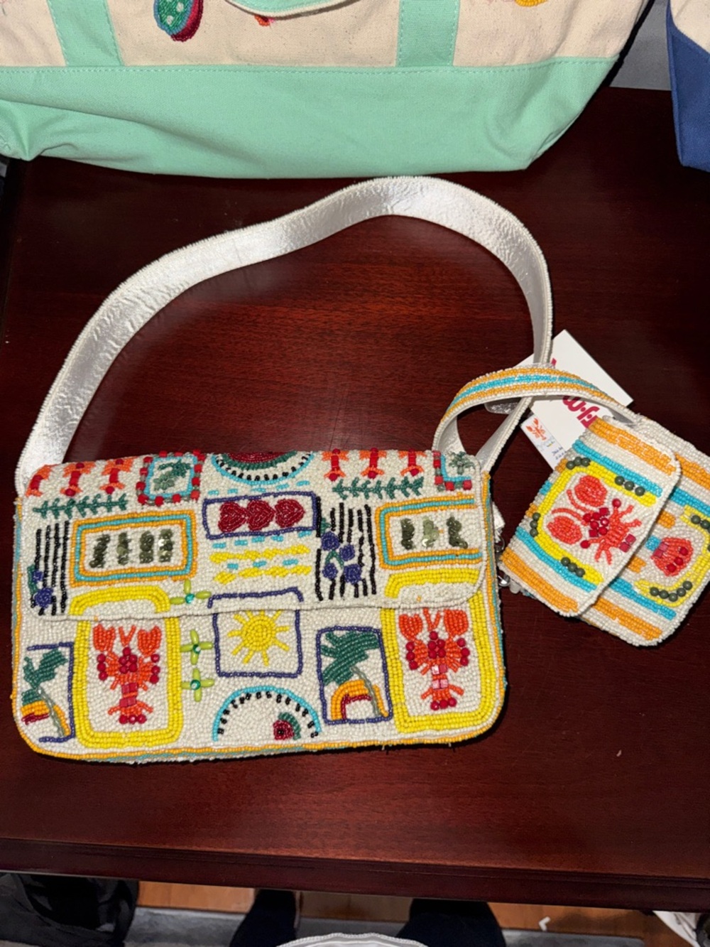 Beaded Multicolor Shoulder Bag with Coin Pouch